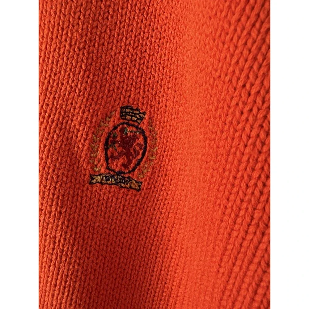 VTG Tommy Hilfiger Sweater Mens L Orange Logo Heavy Knit Crewneck Sweatshirt 90s
